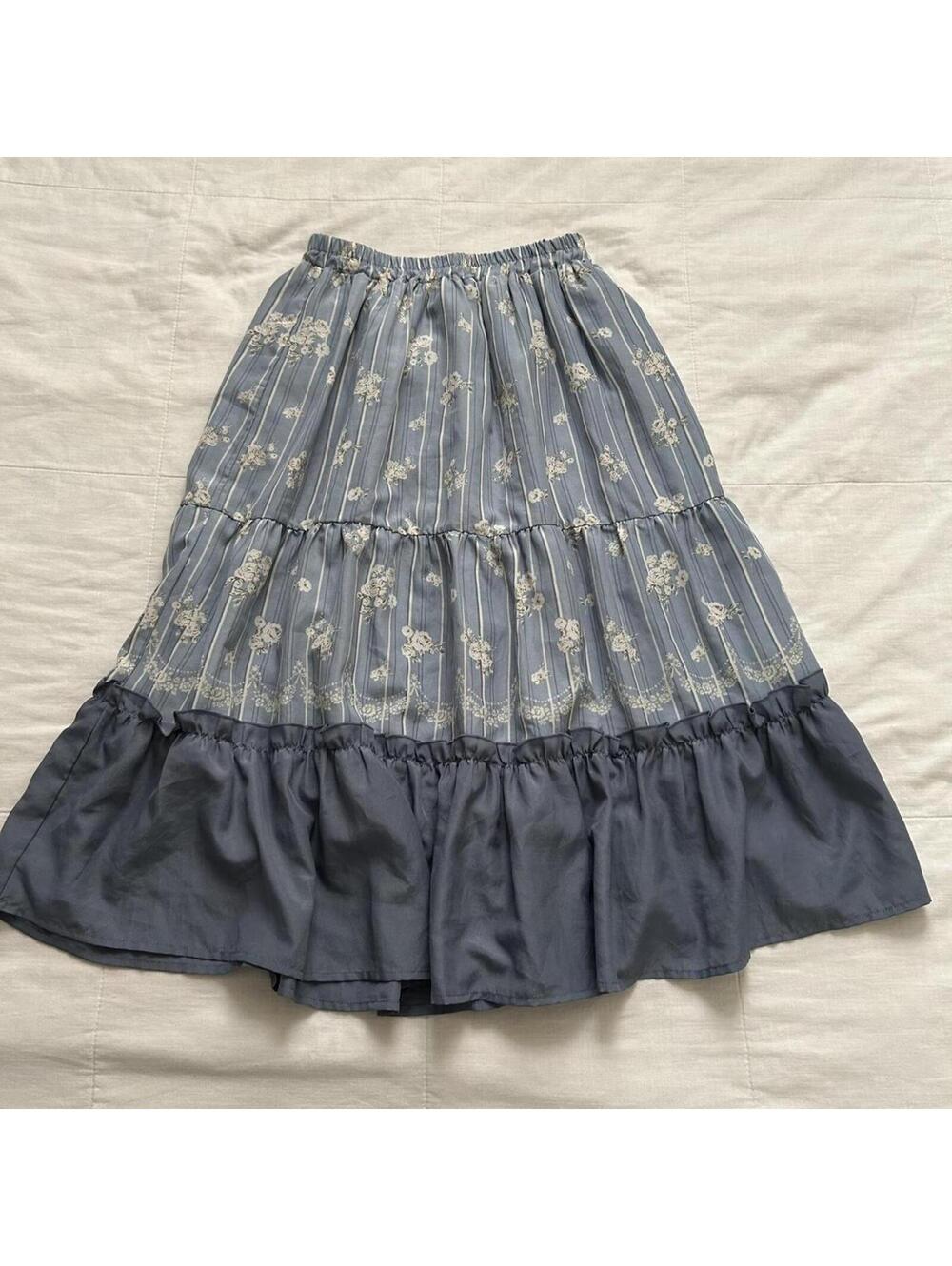 Axes Femme Blue floral maxi skirt with elastic waistband and ruffles